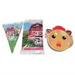 Farm Animal Birthday Party Set – 50 Piece Tableware & Decor Kit -New!